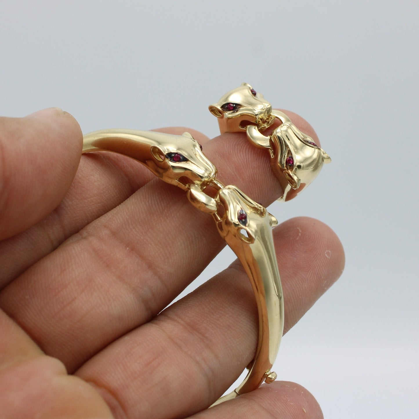 14K Set Panther Bangle And Ring Yellow Gold