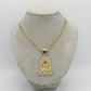 14K Santa Barbara Pendant With Solid Flat Cuban Chain Two Tones Yellow Gold