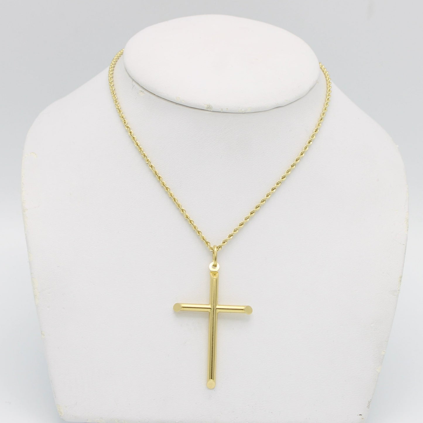 14K Cross Pendant  With Rope Chain Yellow Gold