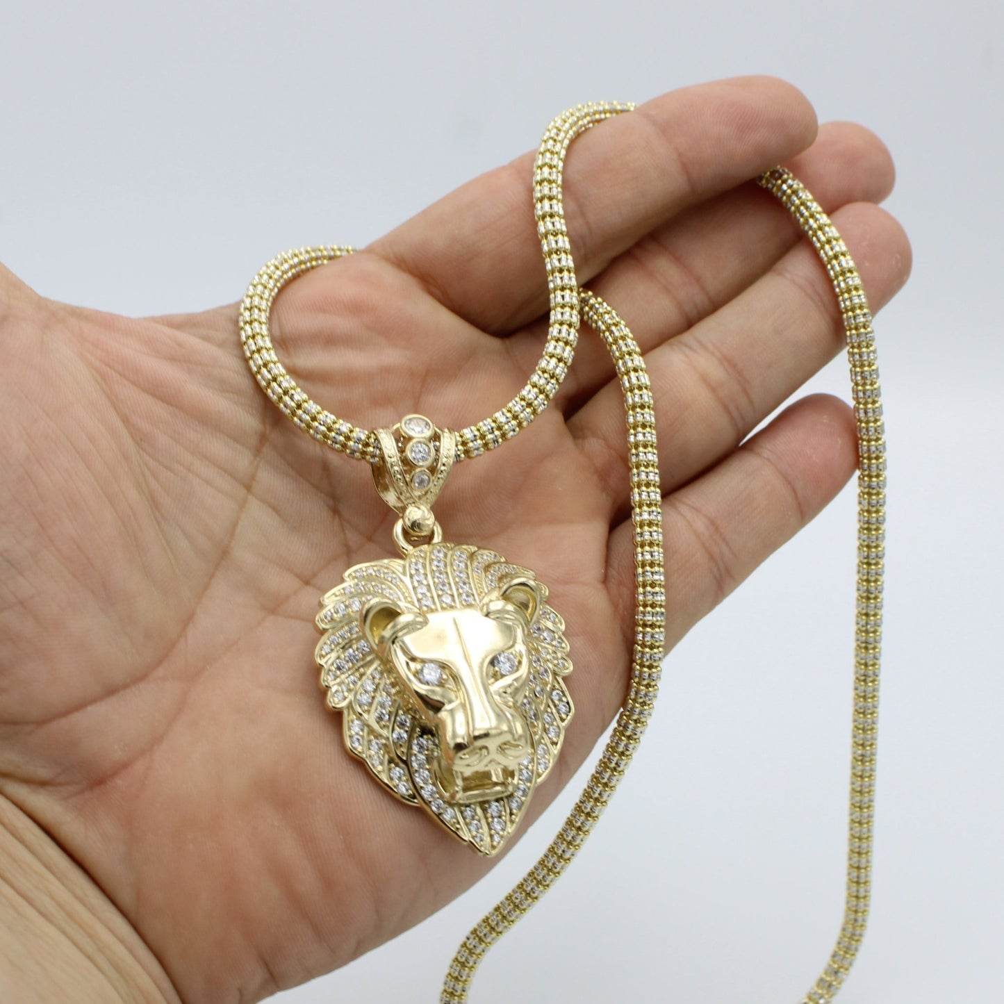 14K Lion Pendant  With Ice Chain Yellow Gold