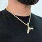 14K Pistol Handgun Pendant Cz Stones with Rope Chain Yellow Gold With Earrings Cz Stones