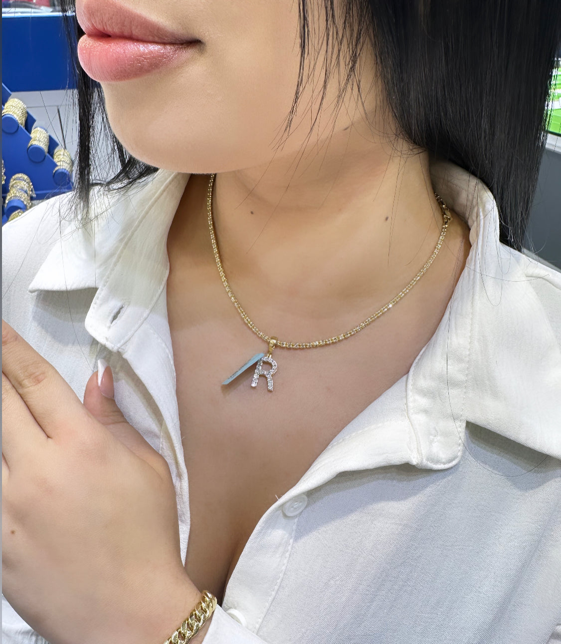 14K VS Diamond Initial Name Pendant With Ice Chain Yellow Gold