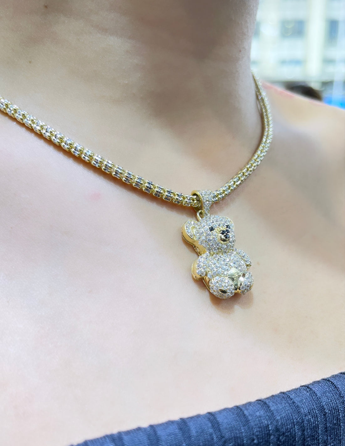 Luxurman Charms 10K Yellow Gold Large Teddy Bear Diamond Pendant Mens  3.25ct 407035