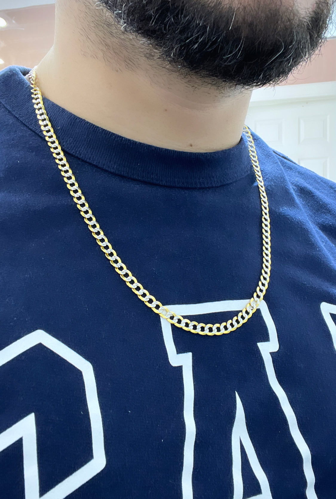 14K Solid Flat Cuban Chain Two Tones Yellow Gold