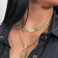 14K Set Choker Miami Cuban With Ice Chain With Pray Cz Stones Yellow Gold