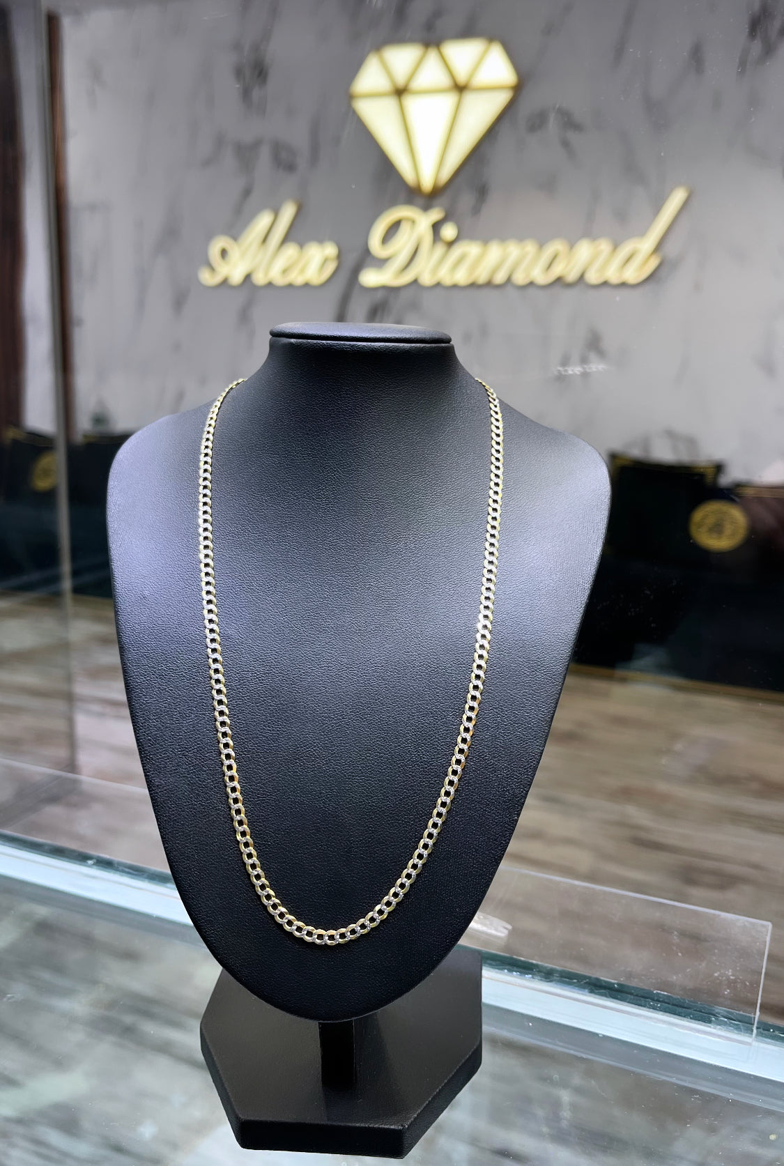 14K Solid Flat Cuban Chain Two Tones Yellow Gold