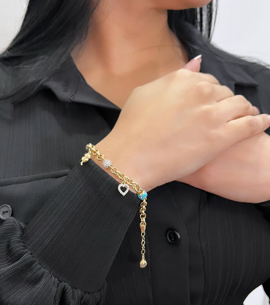 14K Bangle with Charms Cz Stones Yellow Gold