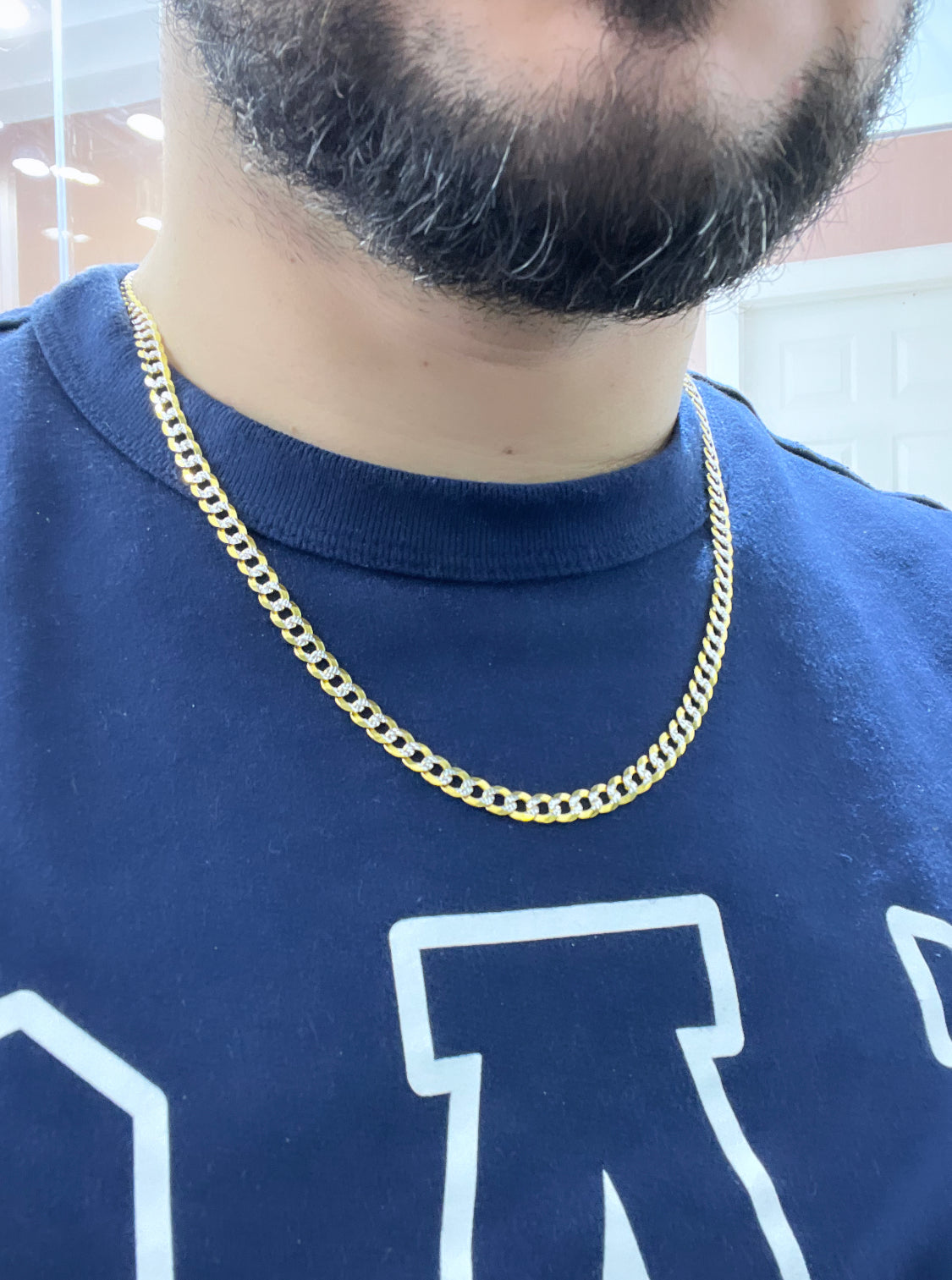 14K Solid Flat Cuban Chain Two Tones Yellow Gold