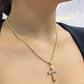 14K Cross Pendant with Hollow Rope Chain Yellow Gold