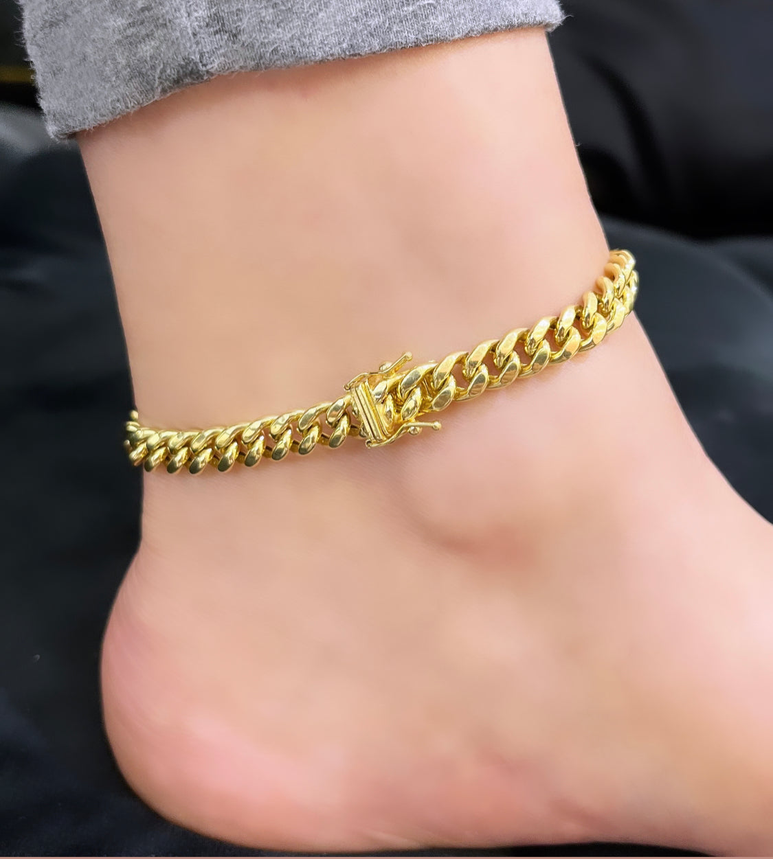 14k Miami Cuban Ankle Bracelet Yellow Gold