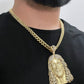 14K Jesus Face Pendant  with Miami Cuban Link Chain Yellow Gold