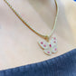 14K Butterfly Cz Pendant with Ice Chain Yellow Gold