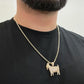 14K Goat Pendant Cz Stones With Solid Moon Cut Chain Yellow Gold