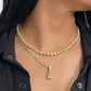 14K Set Heart Choker Full Cz Stones With Rope Chain With Teddy Bear Cz Stones Yellow Gold